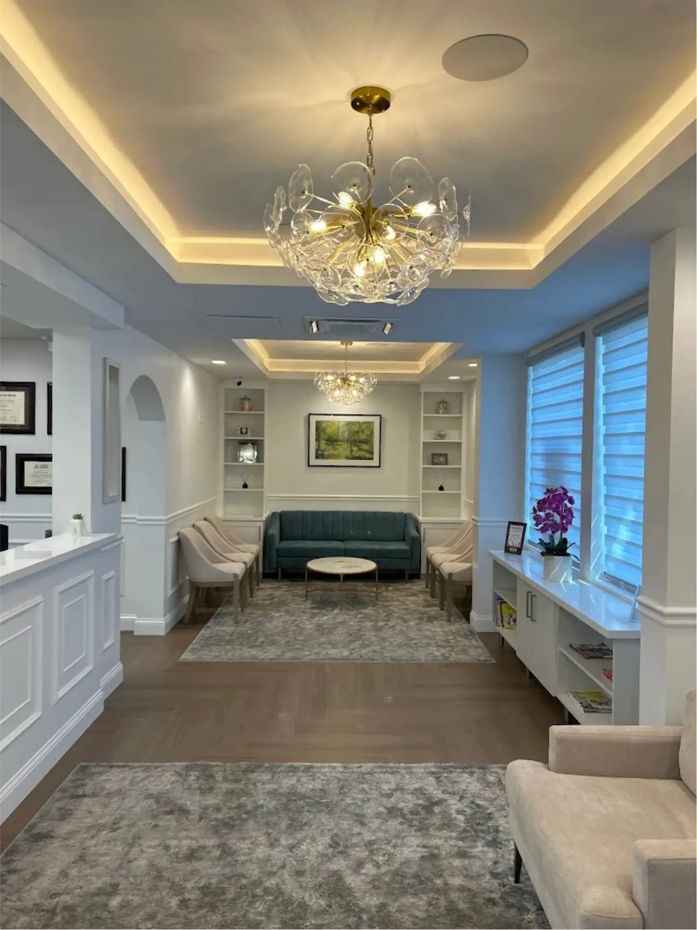 The modern reception area at The Dentist For You in Midtown Sacramento